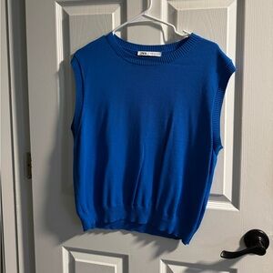 XL Zara Bright Blue Knit Sleeveless Sweater